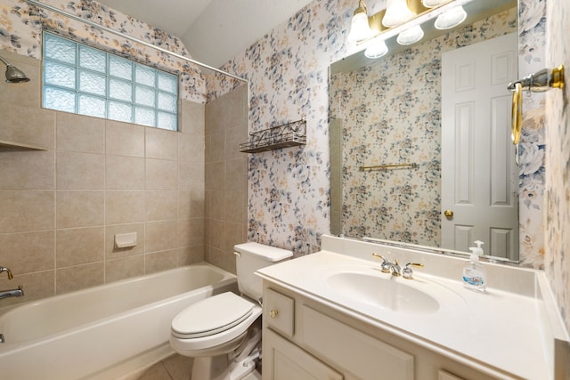 21510 Briar Landing Ln, Katy, TX 77450 - bathroom with shower / bath combination, vanity, wallpapered walls, and tile patterned floors