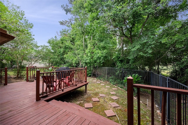 8519 Rebawood Dr, Humble, TX 77346 - wooden terrace featuring a fenced backyard and area for grilling