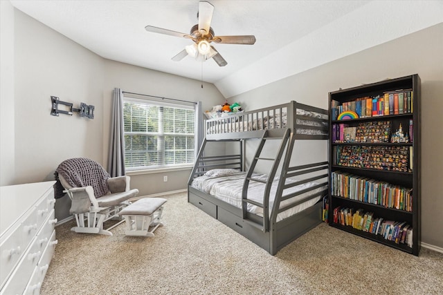 1402 Sullivan Springs Dr, Katy, TX 77494 - bedroom with carpet floors, ceiling fan, and lofted ceiling