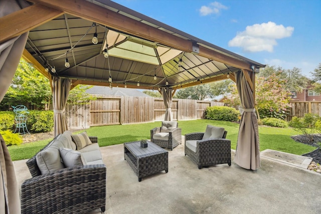 1402 Sullivan Springs Dr, Katy, TX 77494 - fenced backyard with a gazebo, outdoor lounge area, and a patio