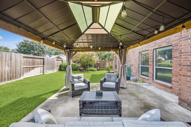 1402 Sullivan Springs Dr, Katy, TX 77494 - fenced backyard featuring a gazebo, a patio, and an outdoor hangout area