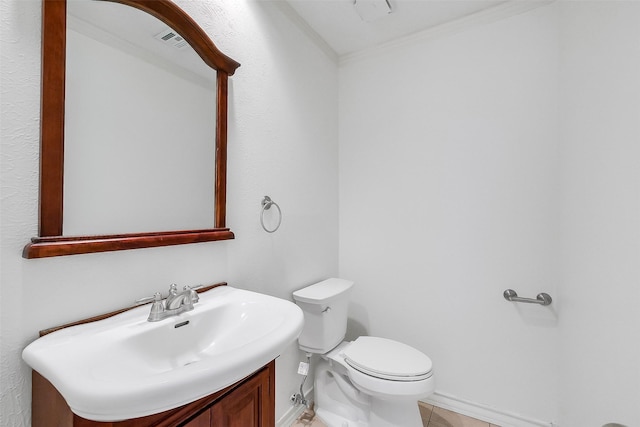 21307 Park Willow Dr, Katy, TX 77450 - half bath featuring ornamental molding, vanity, and tile patterned floors