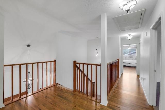 21307 Park Willow Dr, Katy, TX 77450 - corridor featuring attic access, an upstairs landing, and wood finished floors