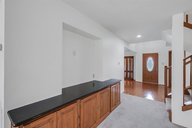 21307 Park Willow Dr, Katy, TX 77450 - entrance foyer with stairway, light colored carpet, and recessed lighting