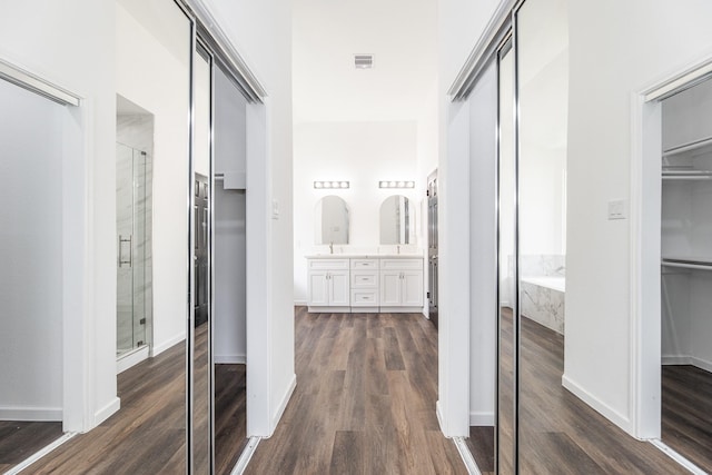 20411 Avery Point Dr, Katy, TX 77449 - hallway with dark wood-type flooring