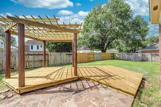 20411 Avery Point Dr, Katy, TX 77449 - fenced backyard featuring a pergola, a wooden deck, and a patio