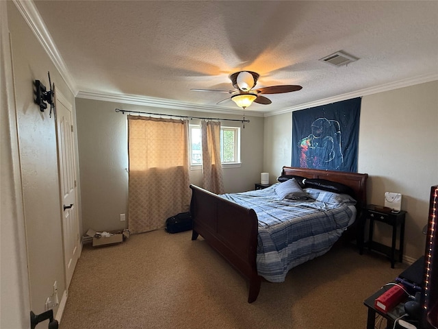 2330 Lakewood Yacht Club Dr Unit 7, Seabrook, TX 77586 - carpeted bedroom with ornamental molding, ceiling fan, and a textured ceiling