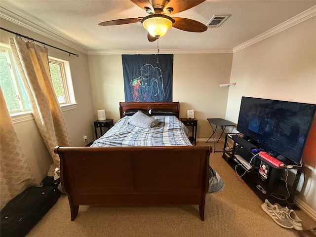 2330 Lakewood Yacht Club Dr Unit 7, Seabrook, TX 77586 - carpeted bedroom featuring crown molding, ceiling fan, and a textured ceiling