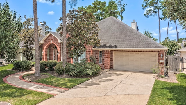 13615 Mierwood Manor Dr, Cypress, TX 77429 - view of front of home with a chimney, brick siding, a garage, and driveway