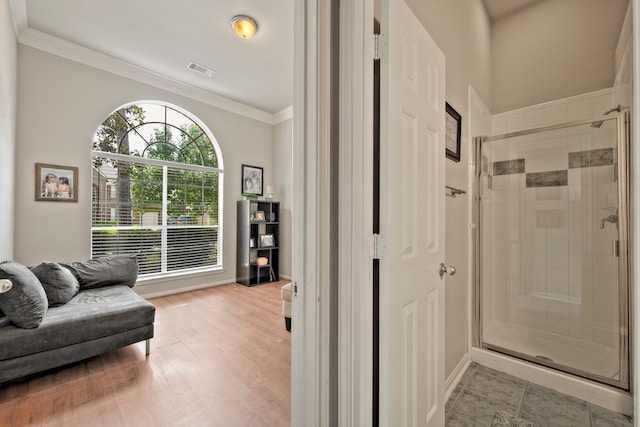 13615 Mierwood Manor Dr, Cypress, TX 77429 - interior space featuring ornamental molding and light wood-style flooring