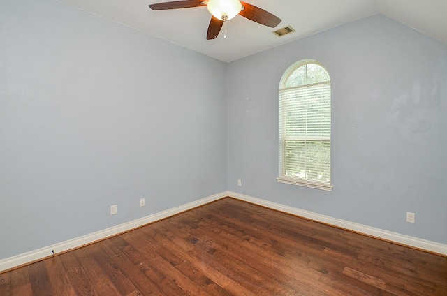 28722 Maple Red Dr, Katy, TX 77494 - unfurnished room with dark wood-type flooring, a ceiling fan, and lofted ceiling