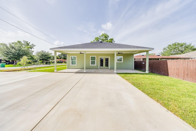 5402 Oriole St, Houston, TX 77017 - back of property featuring a ceiling fan and french doors