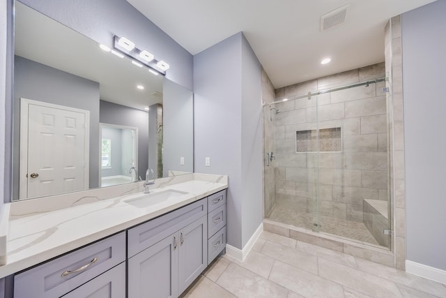 5402 Oriole St, Houston, TX 77017 - full bath with vanity, a shower stall, and recessed lighting