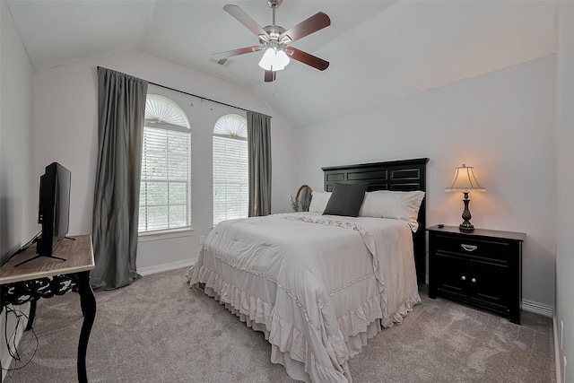 15610 Township Glen Ln, Cypress, TX 77433 - bedroom with lofted ceiling, light carpet, and a ceiling fan