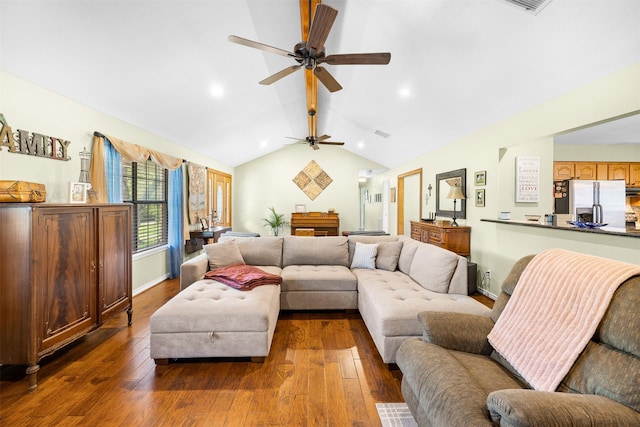 3135 Forest Hill E Rd, La Grange, TX 78945 - living room with ceiling fan, dark wood-type flooring, and recessed lighting