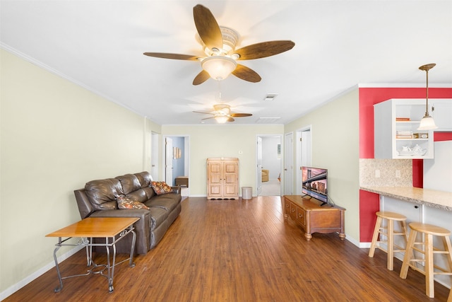3135 Forest Hill E Rd, La Grange, TX 78945 - living area with ceiling fan, wood finished floors, and ornamental molding