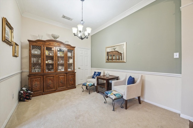 3732 Coral Reef Dr, Seabrook, TX 77586 - sitting room featuring a chandelier, carpet floors, and ornamental molding