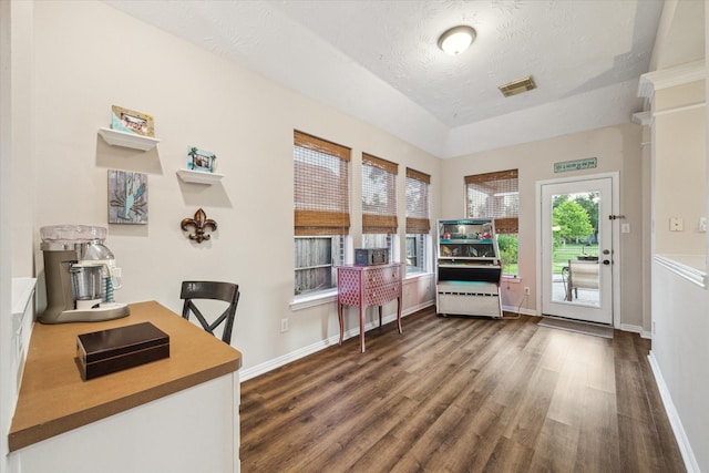 3732 Coral Reef Dr, Seabrook, TX 77586 - office space featuring dark wood-style floors and a textured ceiling