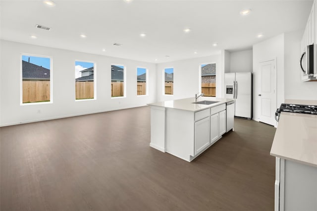 2435 Rooke Rd, Bryan, TX 77807 - kitchen with appliances with stainless steel finishes, open floor plan, dark wood-style floors, recessed lighting, and light countertops
