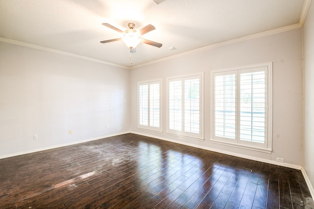 5838 Mountain View Dr, Houston, TX 77345 - spare room with healthy amount of natural light, ceiling fan, dark wood-style floors, and ornamental molding