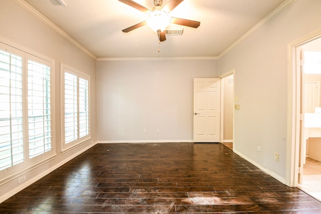 5838 Mountain View Dr, Houston, TX 77345 - spare room with wood-type flooring, ornamental molding, and ceiling fan