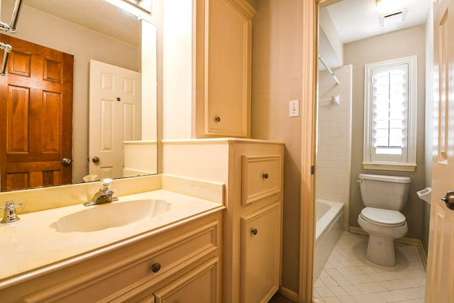 5838 Mountain View Dr, Houston, TX 77345 - full bath with tile patterned flooring, vanity, and washtub / shower combination