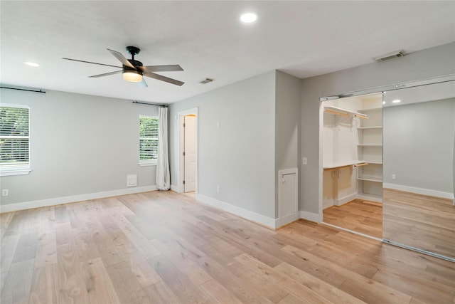 33933 Deer Creek Way, Stagecoach, TX 77355 - unfurnished room featuring a ceiling fan, healthy amount of natural light, light wood-style flooring, and recessed lighting