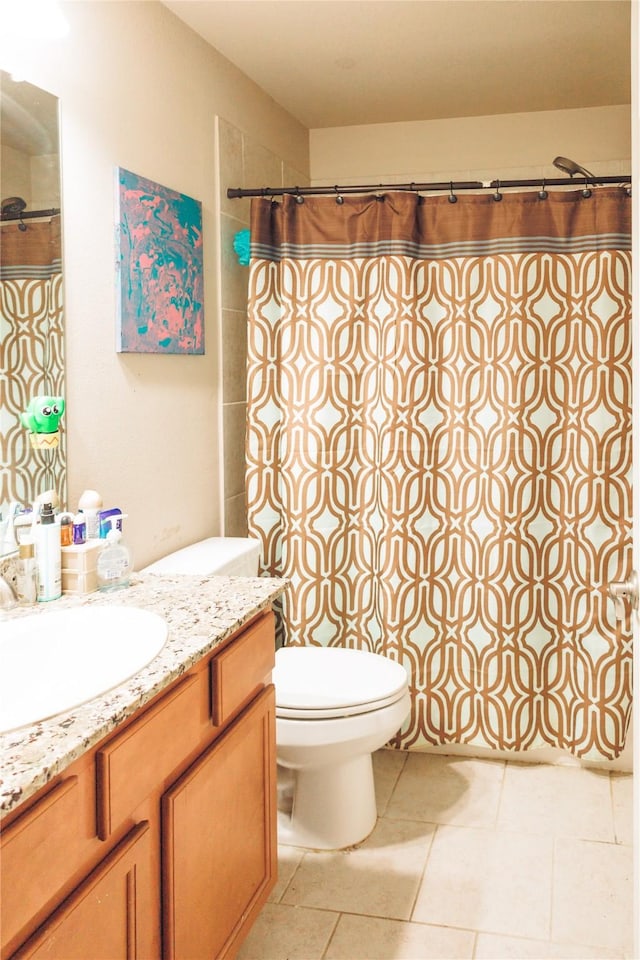 4300 Turnbridge Ct, Manvel, TX 77578 - bathroom with vanity, tile patterned floors, and curtained shower