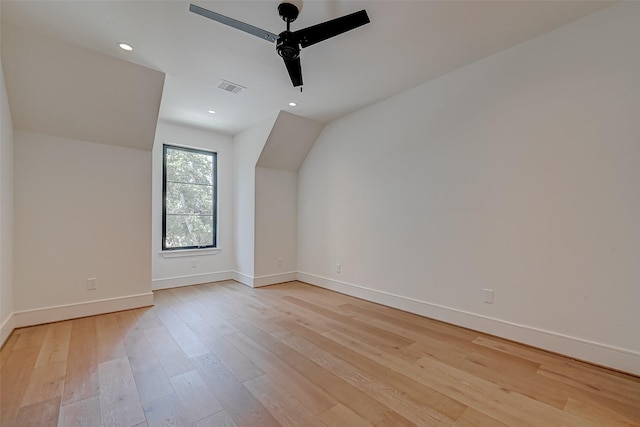 1506 W 43rd St, Houston, TX 77018 - additional living space featuring ceiling fan, light wood finished floors, vaulted ceiling, and recessed lighting