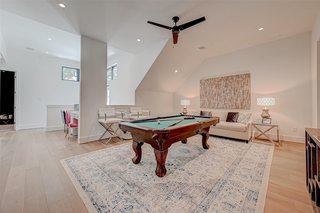 1506 W 43rd St, Houston, TX 77018 - rec room with ceiling fan, billiards table, light wood-style flooring, and recessed lighting