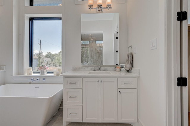 1506 W 43rd St, Houston, TX 77018 - bathroom featuring a soaking tub, vanity, a shower, and tile patterned flooring