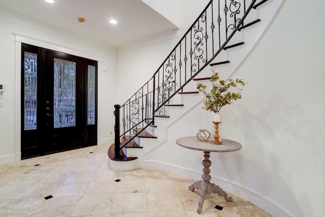 1022 W 22nd St, Houston, TX 77008 - tiled foyer entrance featuring stairway and recessed lighting