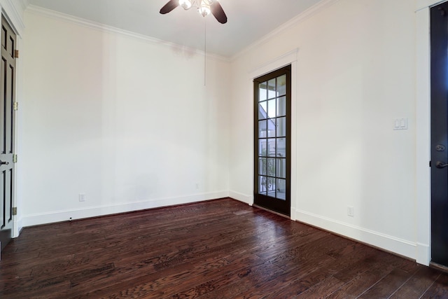 1022 W 22nd St, Houston, TX 77008 - spare room with dark wood finished floors, a ceiling fan, and ornamental molding
