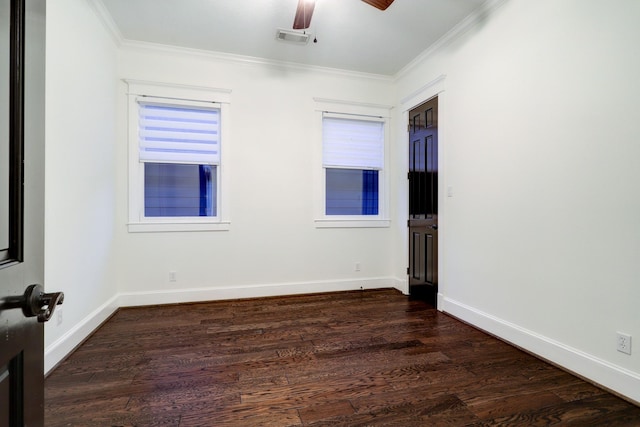 1022 W 22nd St, Houston, TX 77008 - unfurnished room with ornamental molding, dark wood finished floors, and ceiling fan