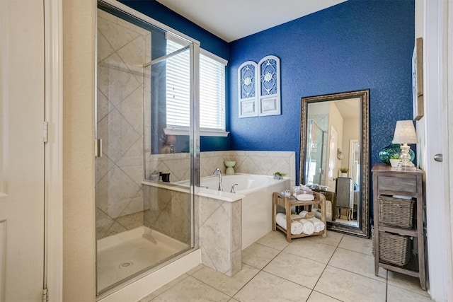 21714 Venture Park Dr, Richmond, TX 77406 - full bathroom with a garden tub, tile patterned floors, and a shower stall