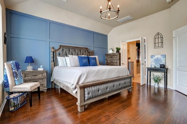 21714 Venture Park Dr, Richmond, TX 77406 - bedroom with a chandelier, wood finished floors, and lofted ceiling