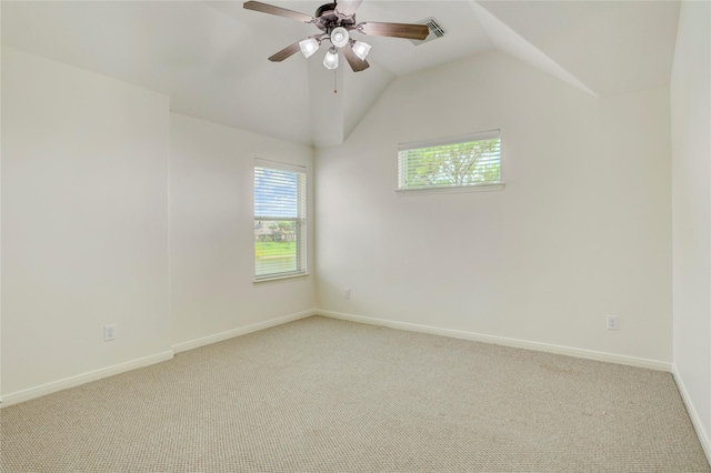 13508 Sweet Wind Ct, Pearland, TX 77584 - unfurnished room featuring light carpet, vaulted ceiling, and a ceiling fan