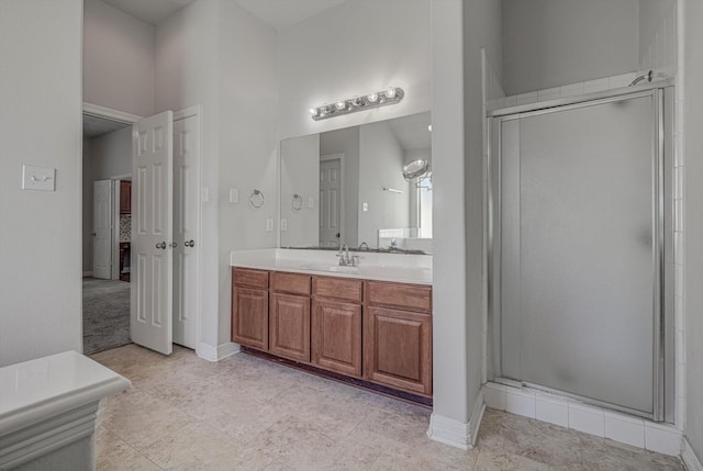 8014 Pine Wood Ct, Baytown, TX 77523 - full bathroom featuring a stall shower, vanity, and tile patterned flooring