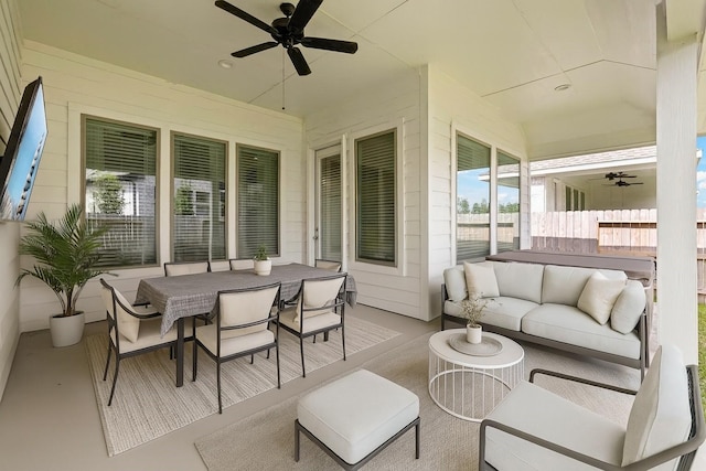 3023 Tantara Dr, Katy, TX 77493 - sunroom with ceiling fan, outdoor lounge area, and outdoor dining area