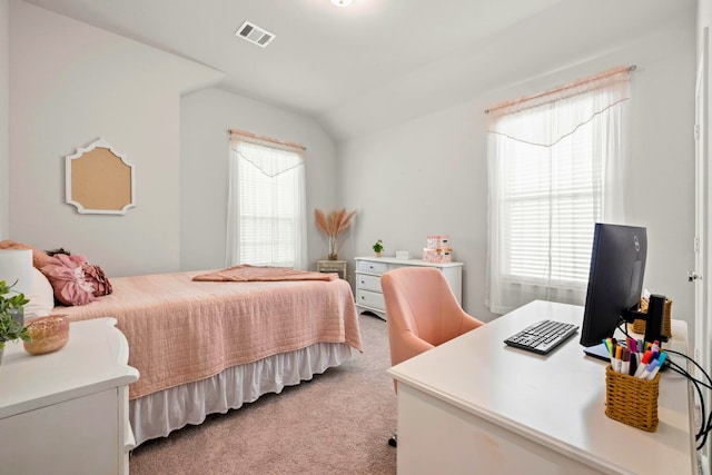 3023 Tantara Dr, Katy, TX 77493 - bedroom with light carpet, an office area, and lofted ceiling