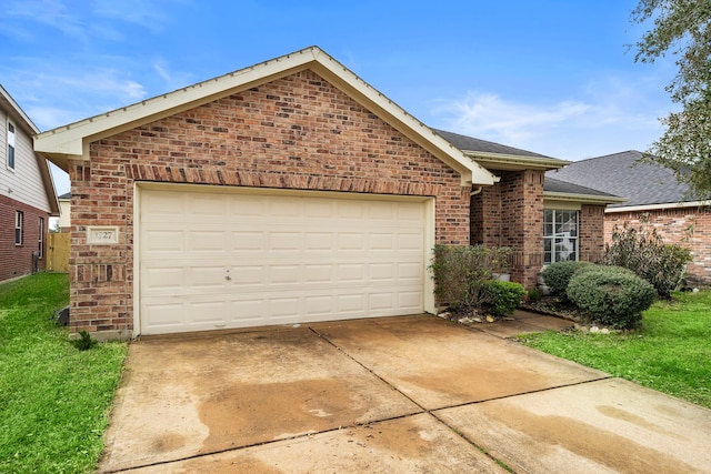1727 Caldbeck Ln, Fresno, TX 77545 - view of front of property featuring brick siding, an attached garage, concrete driveway, a front lawn, and a shingled roof
