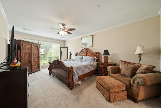 3207 Summerwind Ct, Pearland, TX 77584 - bedroom featuring ornamental molding, light carpet, and a ceiling fan