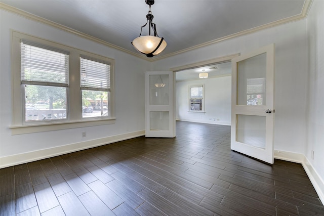 2027 Huldy St, Houston, TX 77019 - empty room with ornamental molding and dark wood-style floors