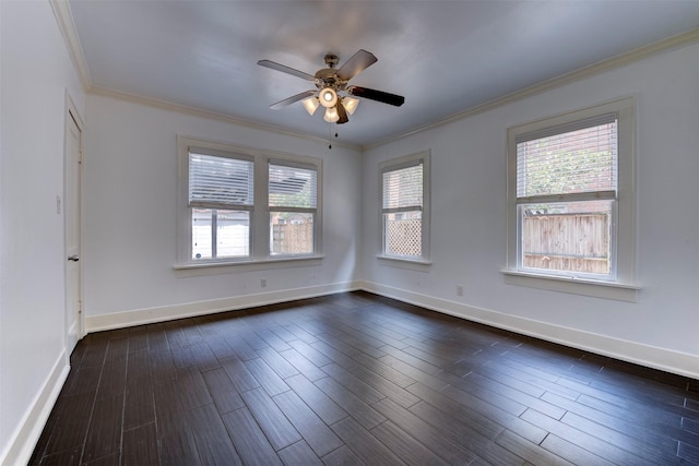 2027 Huldy St, Houston, TX 77019 - spare room with plenty of natural light, a ceiling fan, crown molding, and dark wood finished floors