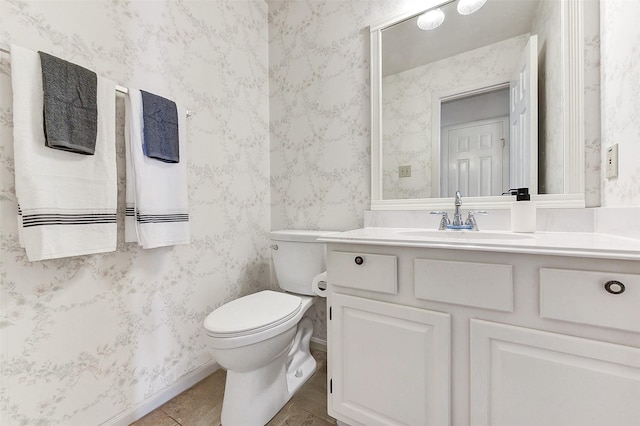 17214 Palm Falls Ct, Houston, TX 77095 - bathroom featuring vanity, wallpapered walls, and tile patterned flooring