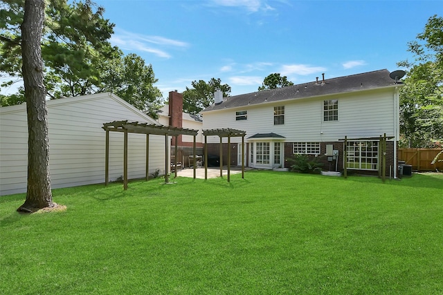 17214 Palm Falls Ct, Houston, TX 77095 - back of property with a pergola, a patio, and brick siding