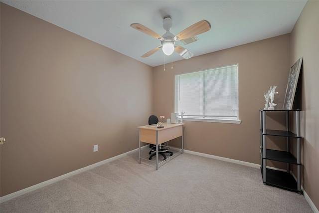 21619 Oakcreek Ct, Katy, TX 77450 - carpeted office featuring a ceiling fan and baseboards