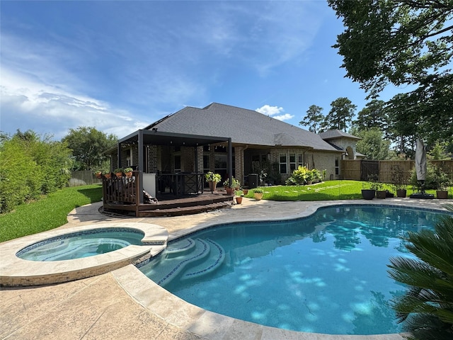 8110 Hideaway Run Way, Spring, TX 77389 - view of swimming pool with a deck, a fenced backyard, and a pool with connected hot tub