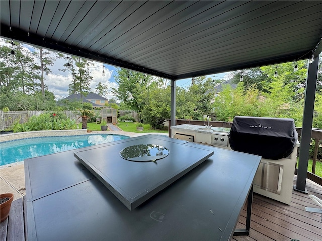 8110 Hideaway Run Way, Spring, TX 77389 - wooden deck featuring a fenced backyard and a sink