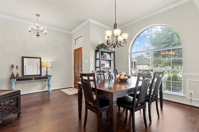 423 Carson Ridge Dr, Spring, TX 77386 - dining room with a chandelier, dark wood finished floors, and crown molding